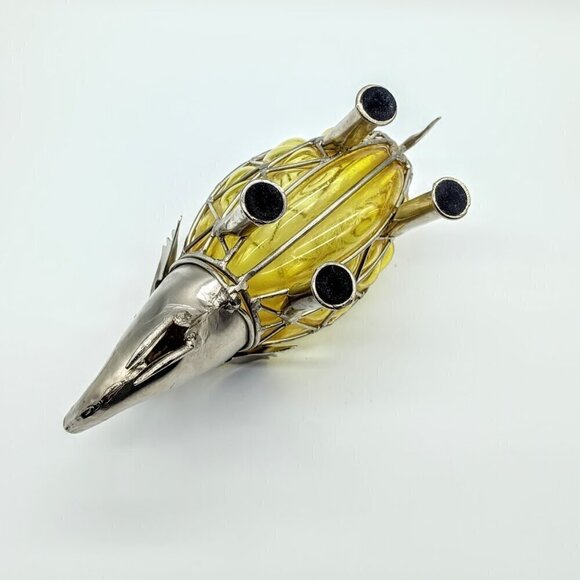 Vintage Golden Amber Glass Silver Metal Caged Elephant - Picture 6 of 10